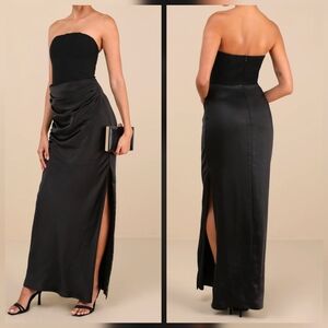 Lulus M Mella Black Mixed Media Strapless Maxi Dress, Size Medium